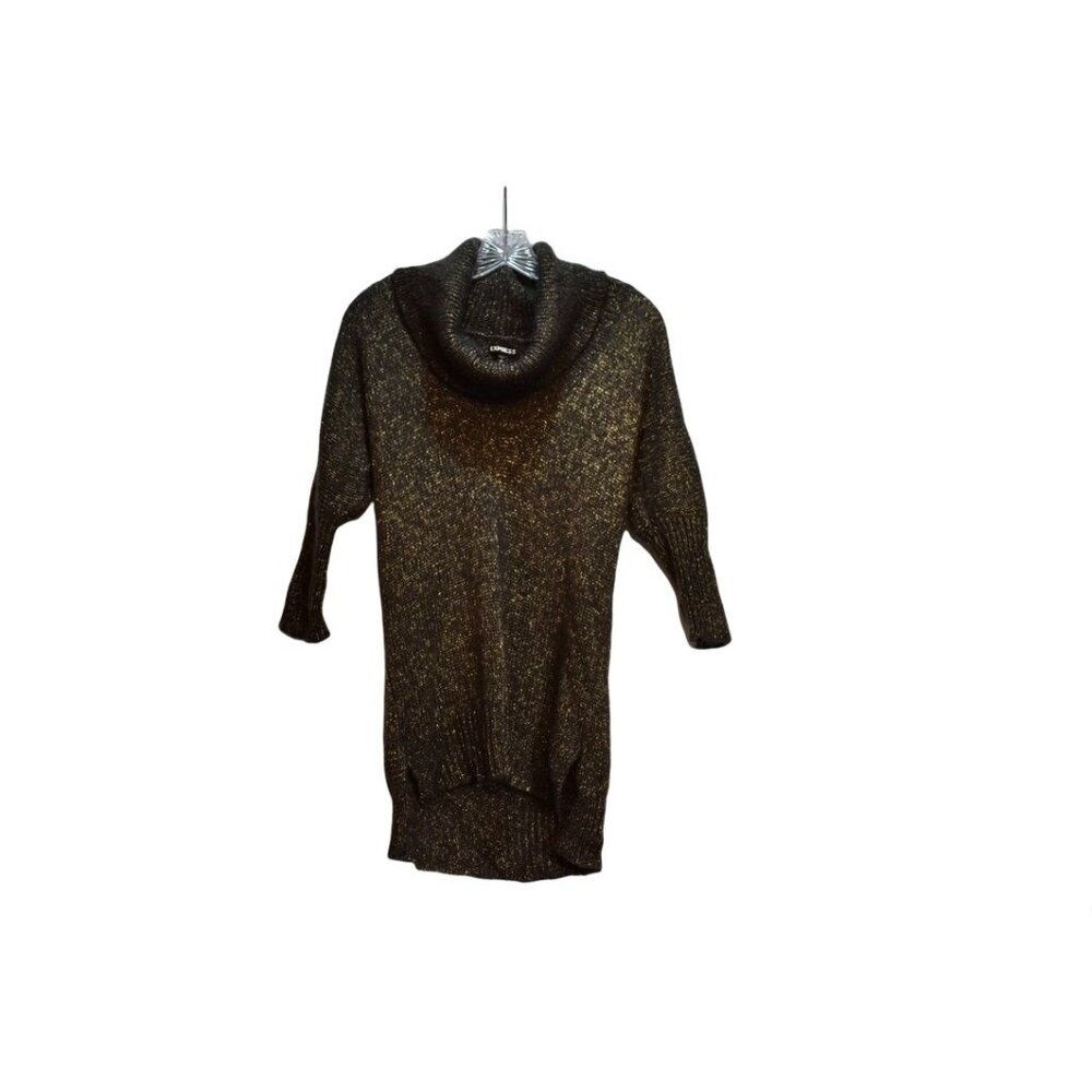 Express Cowl Neck 3/4 Sleeve Over-Sized Fit Gray Gold Sweater XS